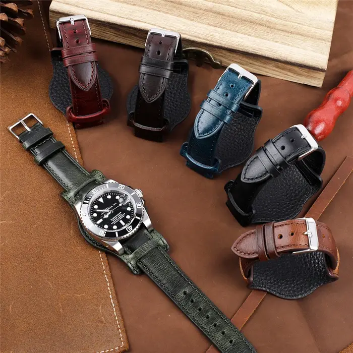 Bracelet de montre en cuir véritable pour homme
