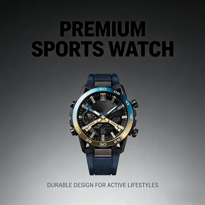 Montre de course multifonction à double affichage avec grand cadran et bracelet en acier