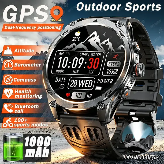 Nouvelle Montre Connectée GPS Homme 2026 pour Activités de Plein Air, Batterie Grande Capacité 1000m