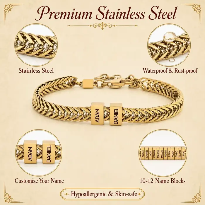 Bracelet gravé DIY de style européen et américain 2025, double chaîne tressée en acier inoxydable, gravé au laser, cadeau pour la fête des pères