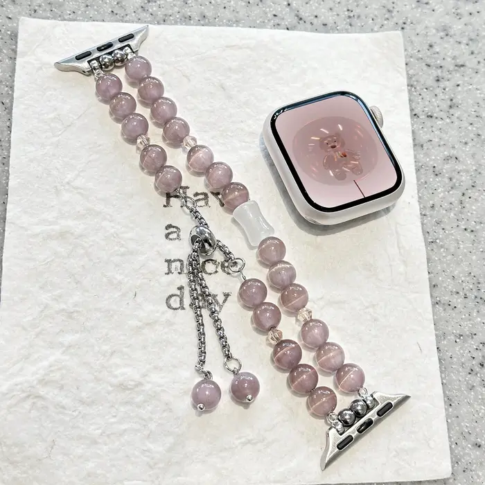 Bracelet à boucle en perles violettes pour Apple Watch S10/11 42mm 46 9 8 7 45/41mm