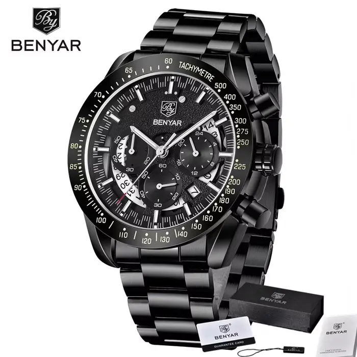 BENYAR mode Sport montre hommes haut de gamme de luxe noir mâle chronographe horloge militaire en acier inoxydable étanche montre-bracelet 5120