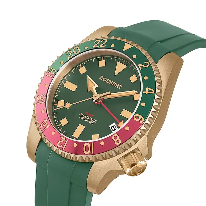 Boderry Bronze GMT montre plongeur ADMIRAL montres automatique pour Seiko NH34 mouvement 200M montre-bracelet étanche pour hommes