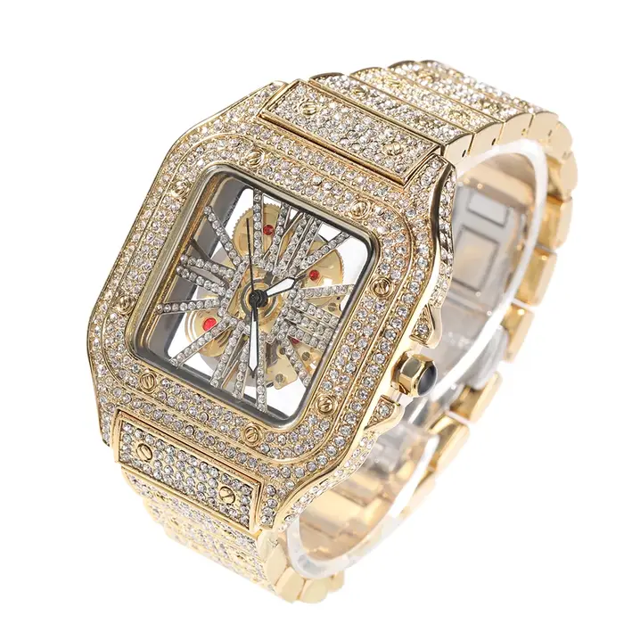 Uwin glacé montre pour hommes cadran carré Quartz marque de luxe montres automatiques squelette horl