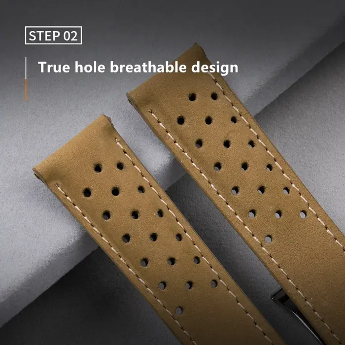 Bracelet de montre en cuir véritable souple et respirant