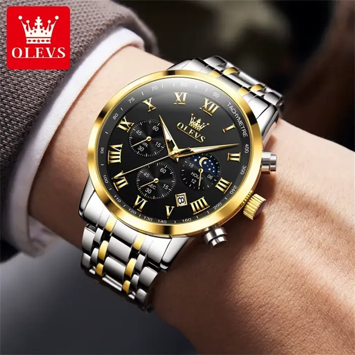 OLEVS 5529 Top marque de luxe montre pour hommes étanche lumineux en acier inoxydable Phase lunaire Code de