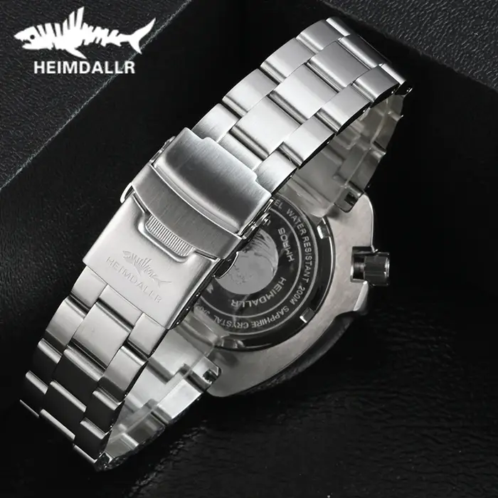 Montre de plongée rétro pour homme HEIMDALLR, bracelet en acier/caoutchouc, étanche 20 bars, lunette en céramique luminescente C3, verre saphir, mouvement à quartz 2115.