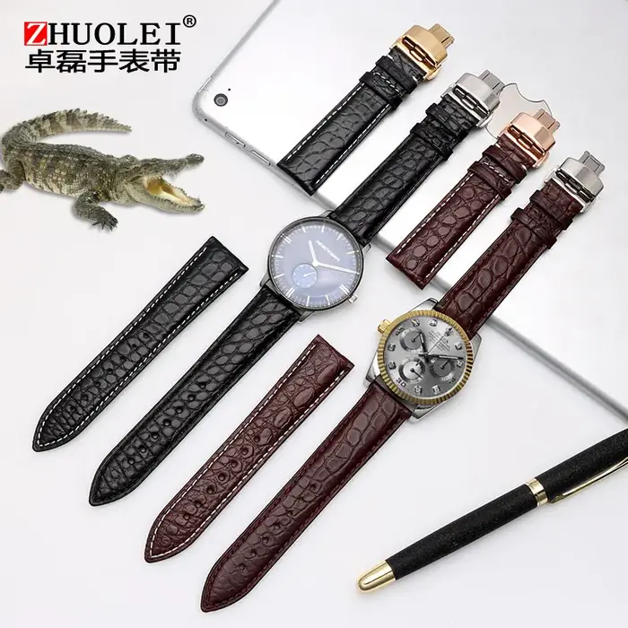 Bracelet de montre en peau de Crocodile pour hommes