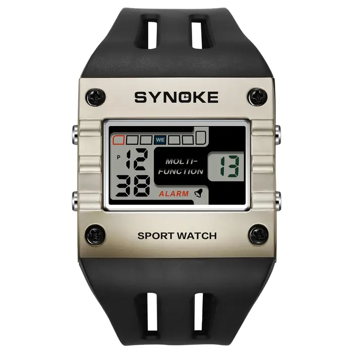 Montre de sport numérique pour homme SYNOKE, montre-bracelet carrée étanche avec alarme, chronomètre