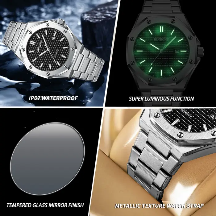 Montres-bracelets de luxe en quartz BINBOND pour hommes, lumineuses et étanches, Relogios Masculino Reloj Festina Hombre Original+Boîte