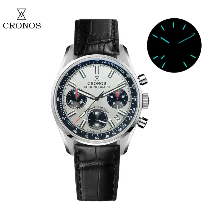 Cronos – montre chronographe à Quartz pour hommes, Miyota S620, cadran Panda noir et blanc, saphir, 