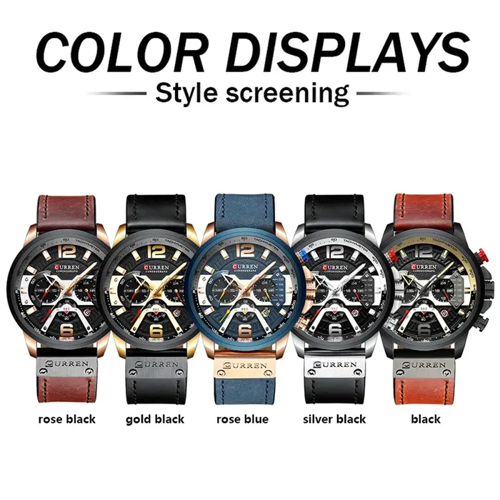 Istro REN-Montre de sport chronographe en cuir bleu pour homme