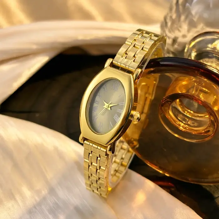 ‌ Montre tendance pour femme - Cadran cylindrique intemporel, bracelet en acier inoxydable, montre vintage pour femme