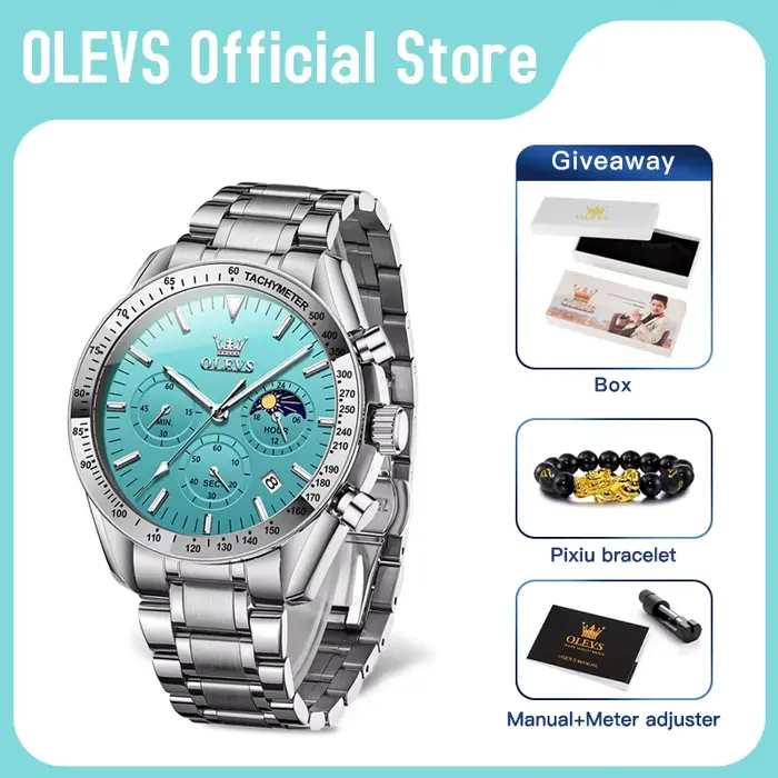 OLEVS 3618 montre pour hommes marque originale étanche lumineux Quartz montre-bracelet pour homme multifonctionnel chronographe avec boîte