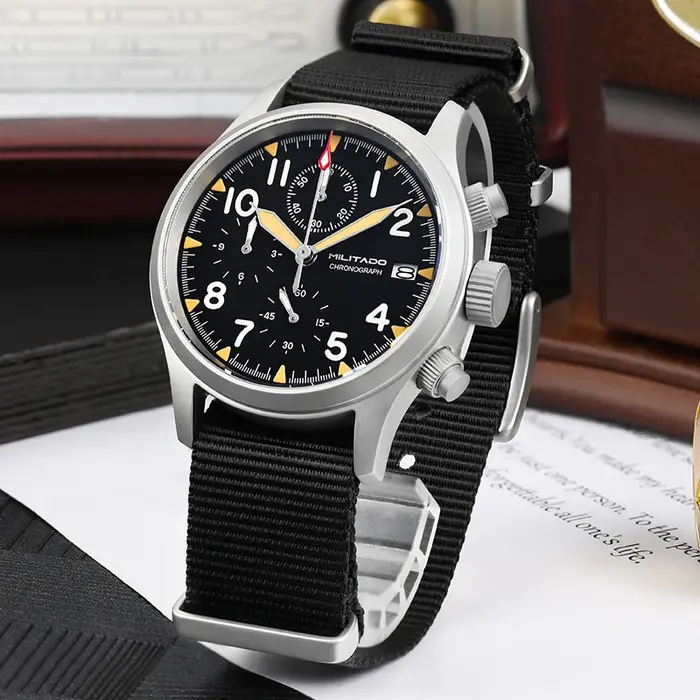 Militado Ml1868KF montre VK67 chronographe montres à Quartz lumineux AR saphir cristal 100M étanche 39Mm montre-bracelet militaire