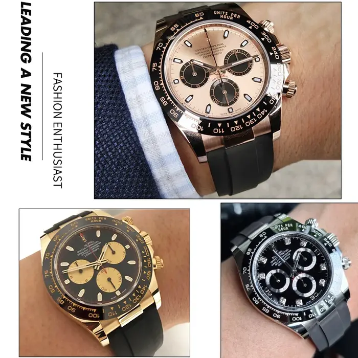 Bracelet de montre en caoutchouc métallique incurvé