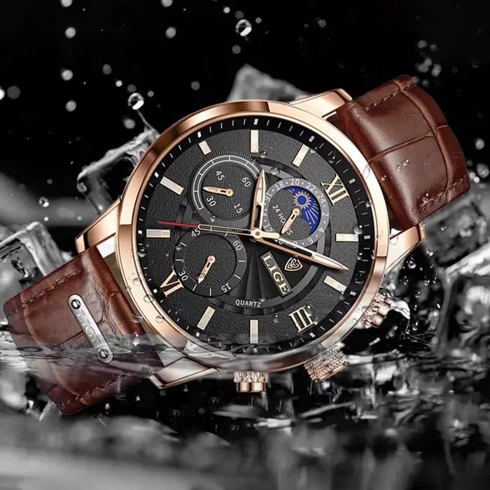 Nouvelles Montres Hommes 2026 LIGE – Montre Décontractée de Luxe en Cuir à Quartz
