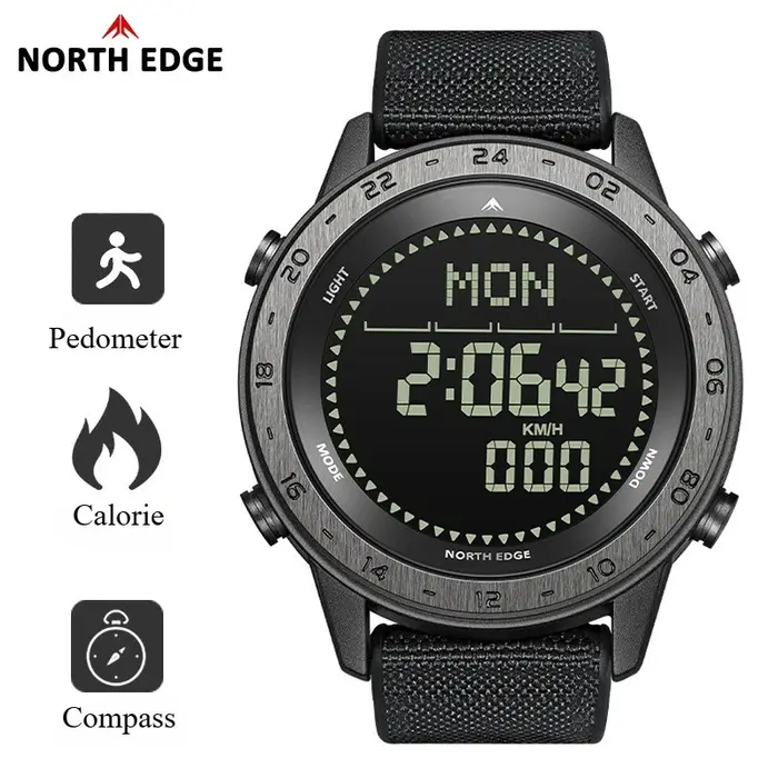 NORTH EDGE montres pour homme TANK 3 Sports de plein air étanche montres numériques podomètre Calori