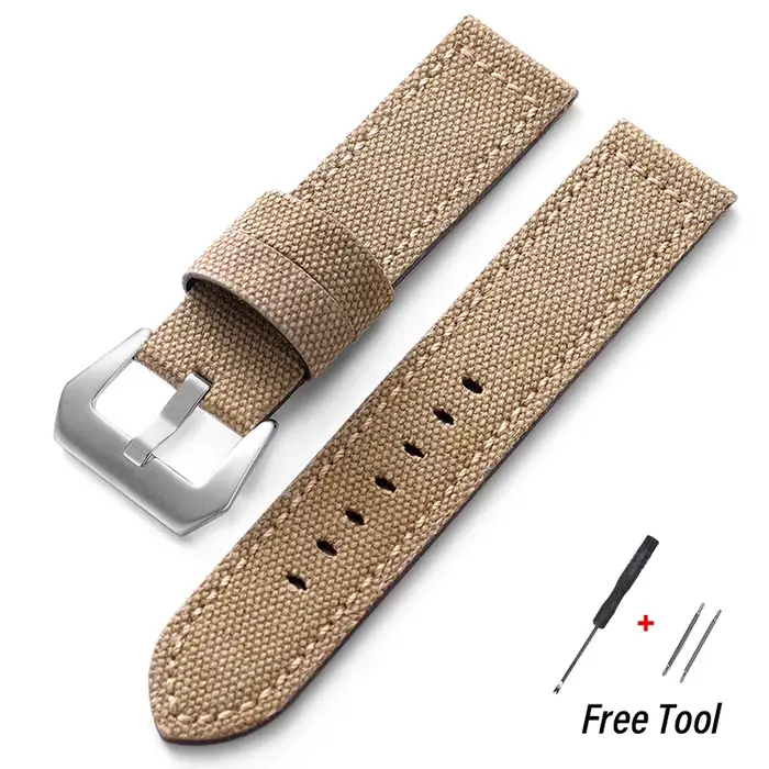 Bracelet de montre vintage en toile respirante 20mm 22mm 24mm, en cuir et toile de voile, pour Paner