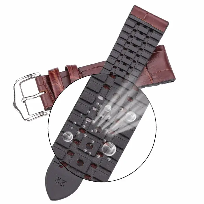 Bracelet de montre en cuir véritable avec caoutchouc