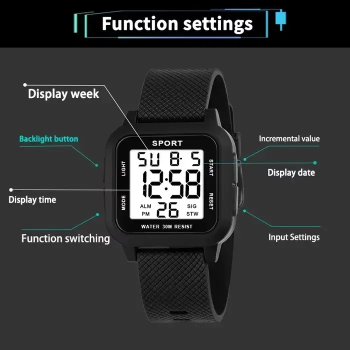 Montres de sport pour hommes montre électronique numérique Style rétro horloge