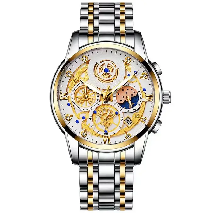 BINBOND luxe Quartz pour hommes montre bracelet en acier inoxydable cadran