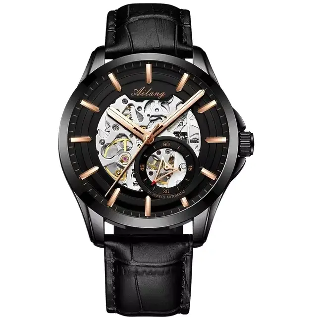 Montre Homme Automatique Mécanique AILANG Haut de Gamme en Acier Inoxydable Lumineuse Luxe Affaires Squelette Transparent