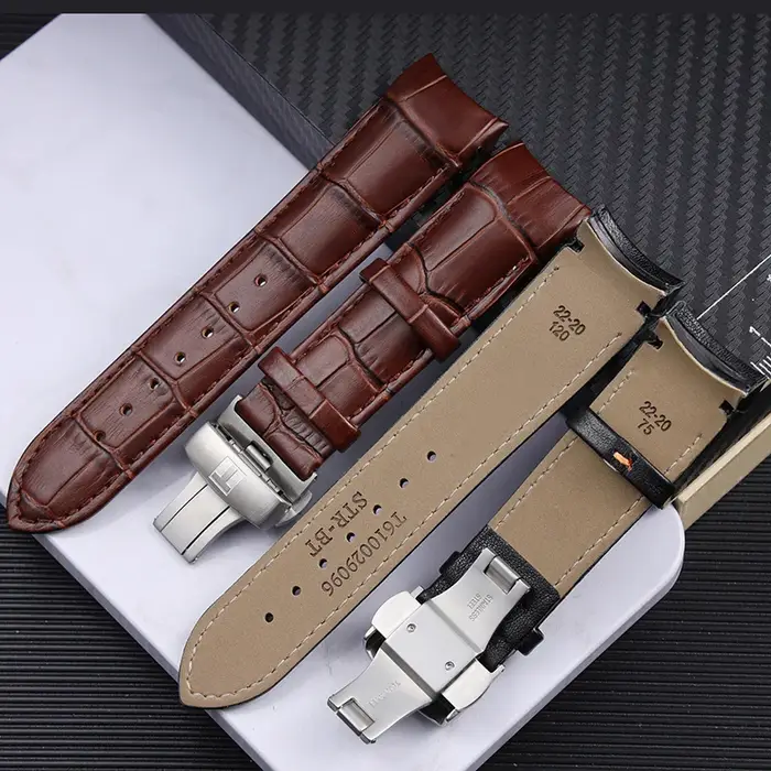 Bracelet de montre en cuir véritable pour homme