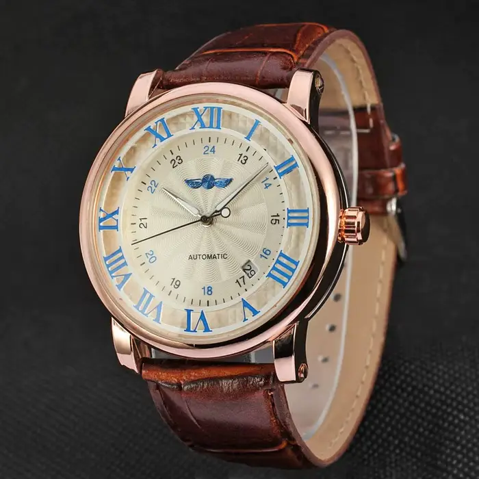 Relogio Relojes 2025 nouvelle mode montres en or Rose jour Date automatique auto vent bracelet en cuir