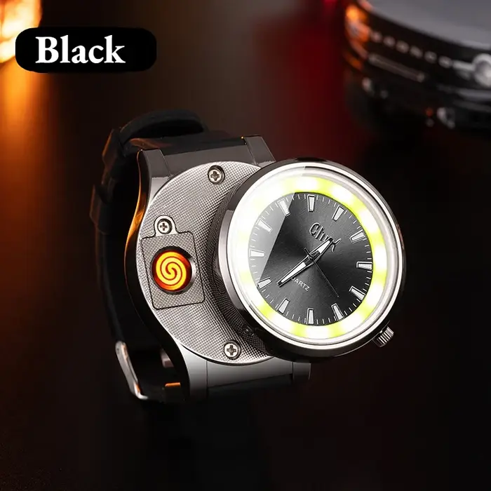 Briquet de montre rechargeable avec boussole – Montre-bracelet multifonctionnelle, allume-cigare créatif pour couple, coffret cadeau pour offrir