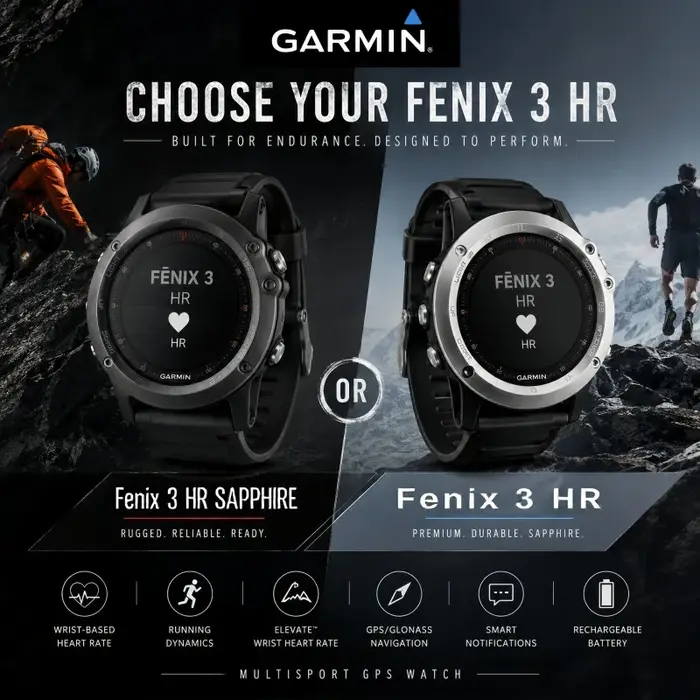 Montre GPS d'extérieur Garmin Fenix 3 HR/Fenix 3 HR Sapphire avec moniteur de fréquence cardiaque et suivi d'activité