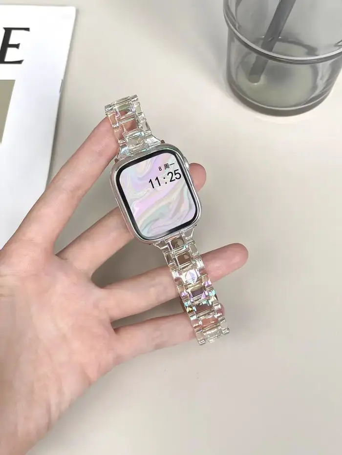 Bracelet Transparent Laser arc-en-ciel pour Apple Watch 8 41 45 49 44 38 40 42 46mm