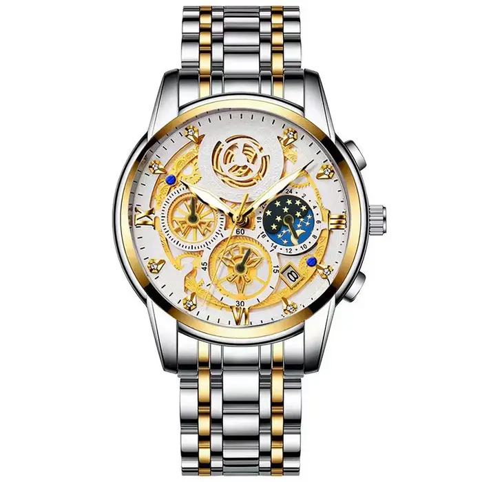 BINBOND luxe Quartz pour hommes montre bracelet en acier inoxydable cadran