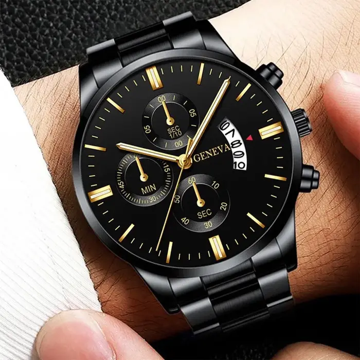 Montre à quartz pour homme en acier inoxydable de luxe
