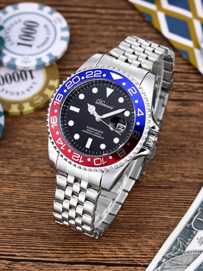 Montre de plongée GMT pour homme DENVOSI, lunette en céramique bicolore, montre automatique à quartz lumineuse et sportive