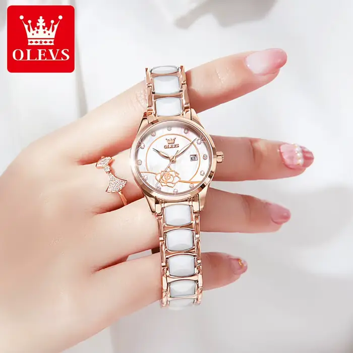 OLEVS 3606 montre de luxe pour femmes camélia Quartz japon mouvement 30M