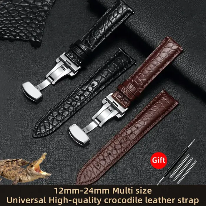 Bracelet de montre peau de Crocodile 16mm 18mm 20mm 22mm 23mm 24mm hommes femmes noir marron