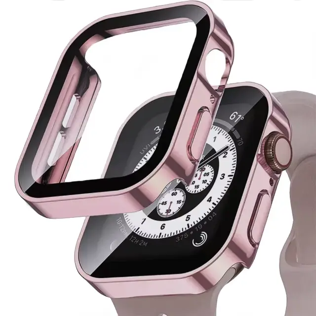 Verre + étui pour Apple Watch 42 46mm 45mm 41 49 44mm 40 mm, protection d'écran à bord droit, coque 
