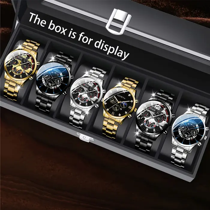 Coffret de 6 montres de luxe pour homme - Quartz analogique - Élégant coffret cadeau
