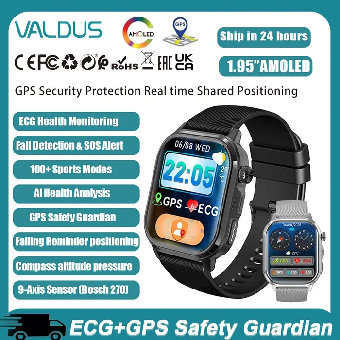 Montre connectée VALDUS CARDIGO AMOLED GPS+ECG pour homme et femme