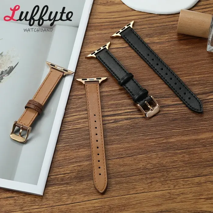 Bracelet de montre en cuir souple pour Apple Watch 1-10 SE Ultra 49/46/45/44/42/41/40/38mm, joli bracelet de montre pour femme avec boucle en or Rose