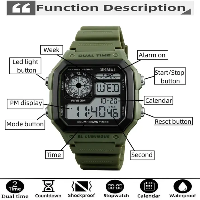 Montres-bracelets numériques étanches pour hommes