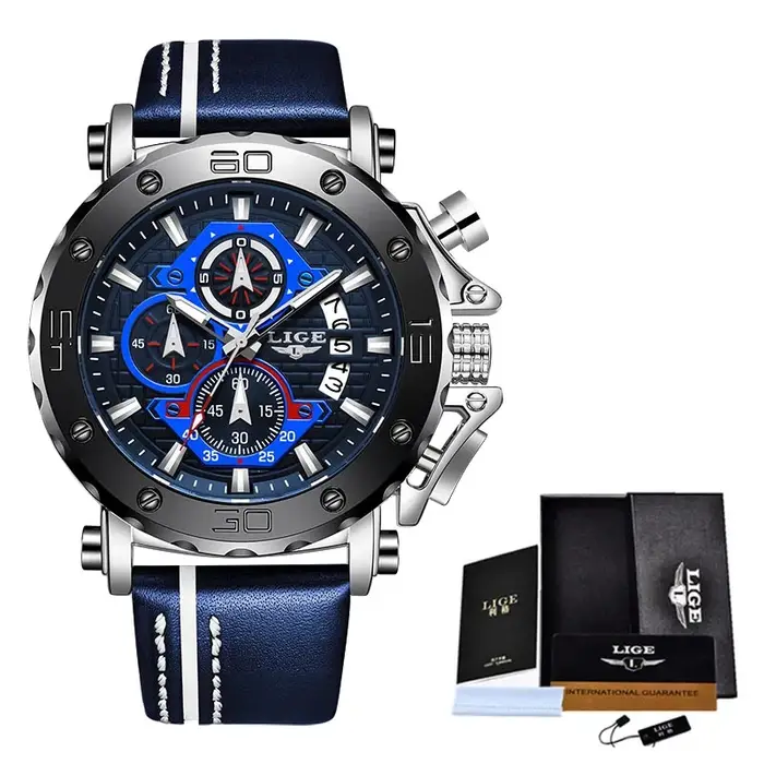 2025 LIGE nouvelles montres pour hommes Top marque de luxe grand cadran montre à Quartz militaire en cuir étanche Sport montre-bracelet Relogio Masculino
