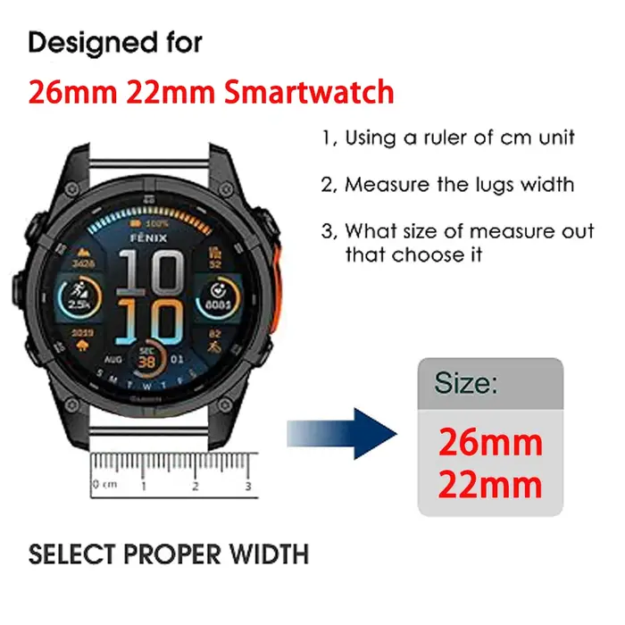 Bracelet de montre sport 26/22 mm pour Garmin Fenix 8 E 6X GPS 6 5X 5 7X 7/Epix Pro/Tactix 8/MARQ/instinct 2X Solar Quickfit en caoutchouc