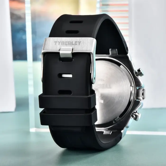 Nouvelle Montre Homme de Luxe TYBERLEY 2026 à Quartz, Chronographe Sportif Lumineux, Étanche, Tendance, Bracelet Silicone à Grille + BOÎTE