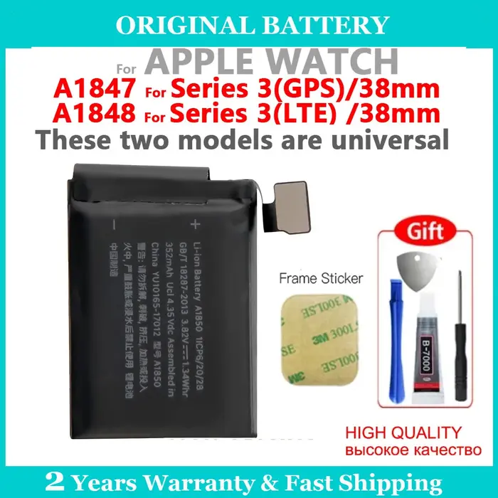 Batterie d'origine de remplacement pour Apple Watch série SE 1 2 3 4 5 6 7 8 iWatch S1 S2 S3 S4 S5 S6 S7 S8 GPS LTE 40/42/45MM Bateria