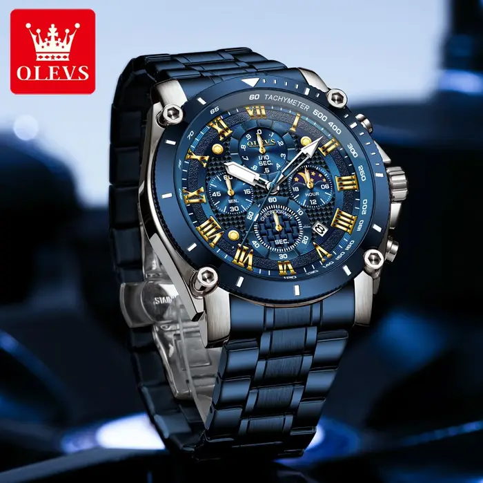 OLEVS nouveau homme montre Phase de lune chronographe étanche lumineux multi-fonctionnel Original marque de luxe Quartz montres pour hommes 3689