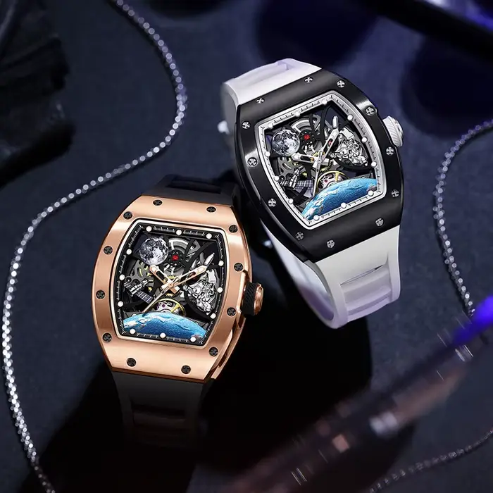 Montres automatiques pour hommes mode Tonneau horloge mécanique cadran terre étanche luxe lumineux squelette