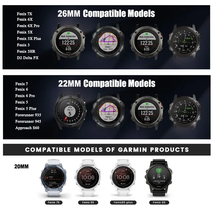 YAYUU 20 22 26mm boucle bracelet de montre en Nylon pour Garmin Fenix 7X 6X Pro 7 7S 6 6S 5X 5 5S Plus/Venu 2 Plus
