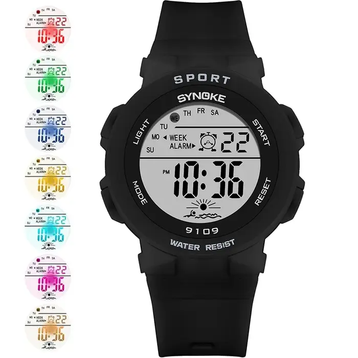 Synoke-Montre-bracelet numérique LED étanche pour femme, montres chronographes, lumière colorée, bra